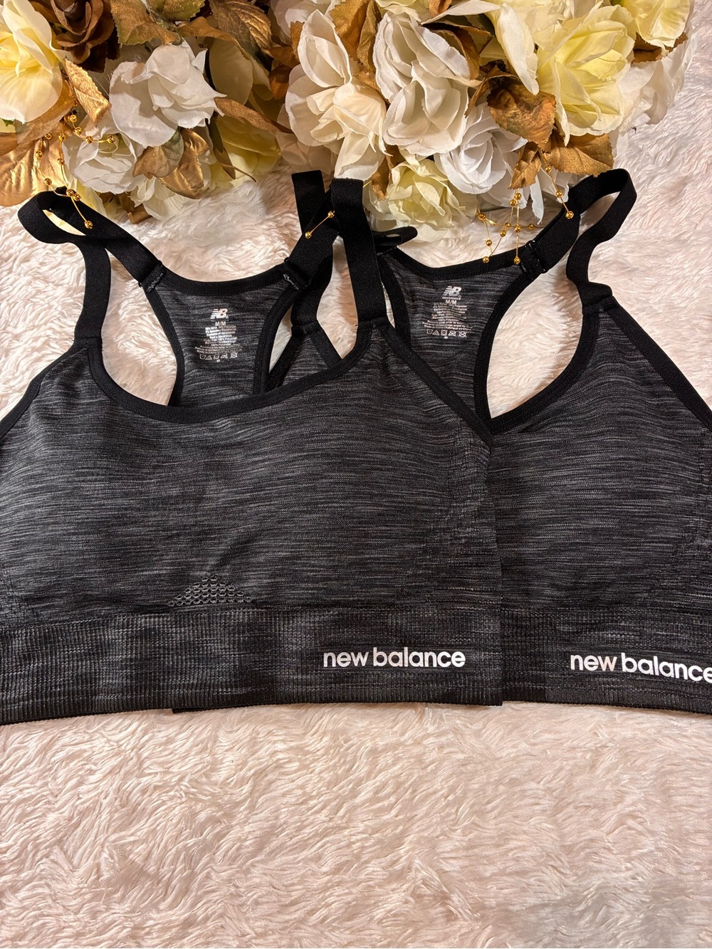 M pack of 2 Black Heather Seamless Sports Bra Duo removable padding.